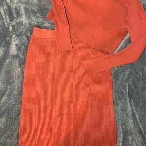 Ribbed Red/Pinkish Two Piece Set